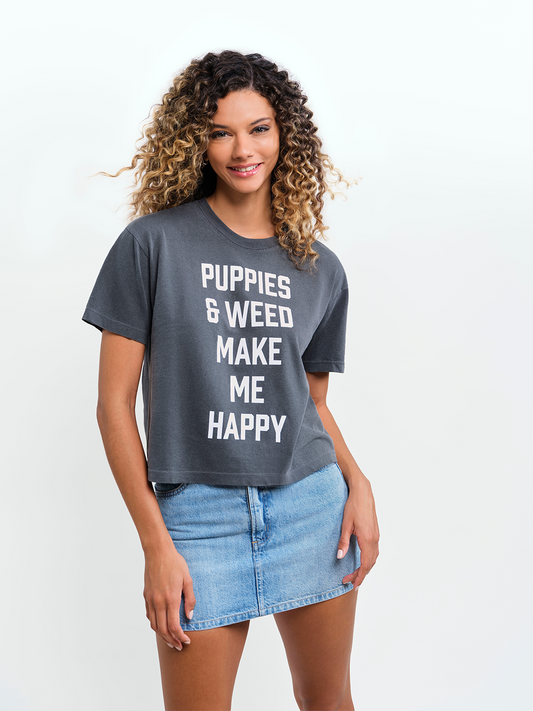 Higher Stitch Puppies & Weed Cropped T-Shirt